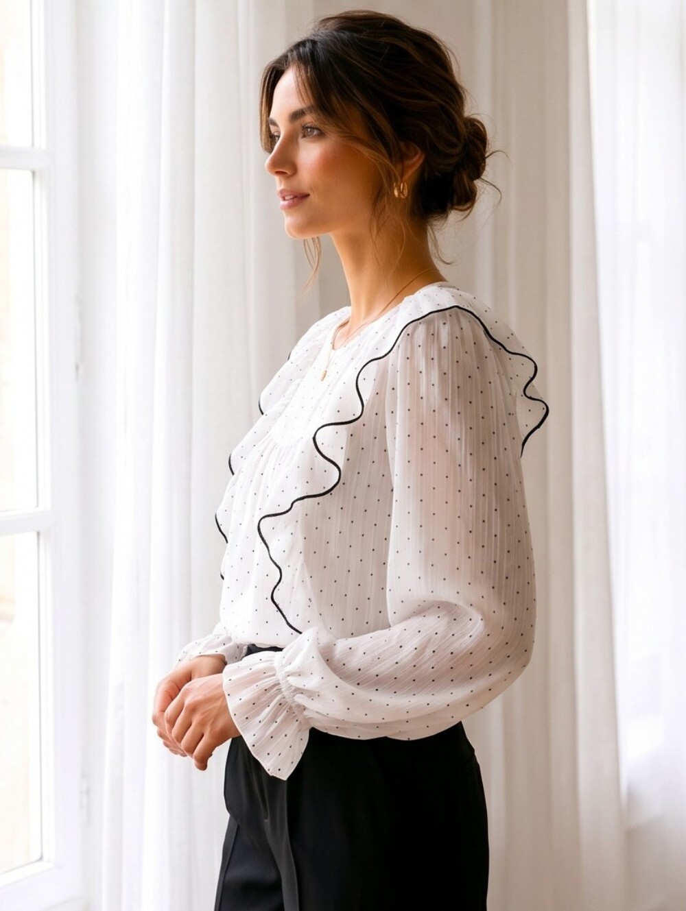 Sunny Studio NWT White Swiss Dot Ruffle Blouse | Romantic Feminine Top XL